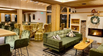 Lounge with fireplace at the hotel, Ötztal Valley